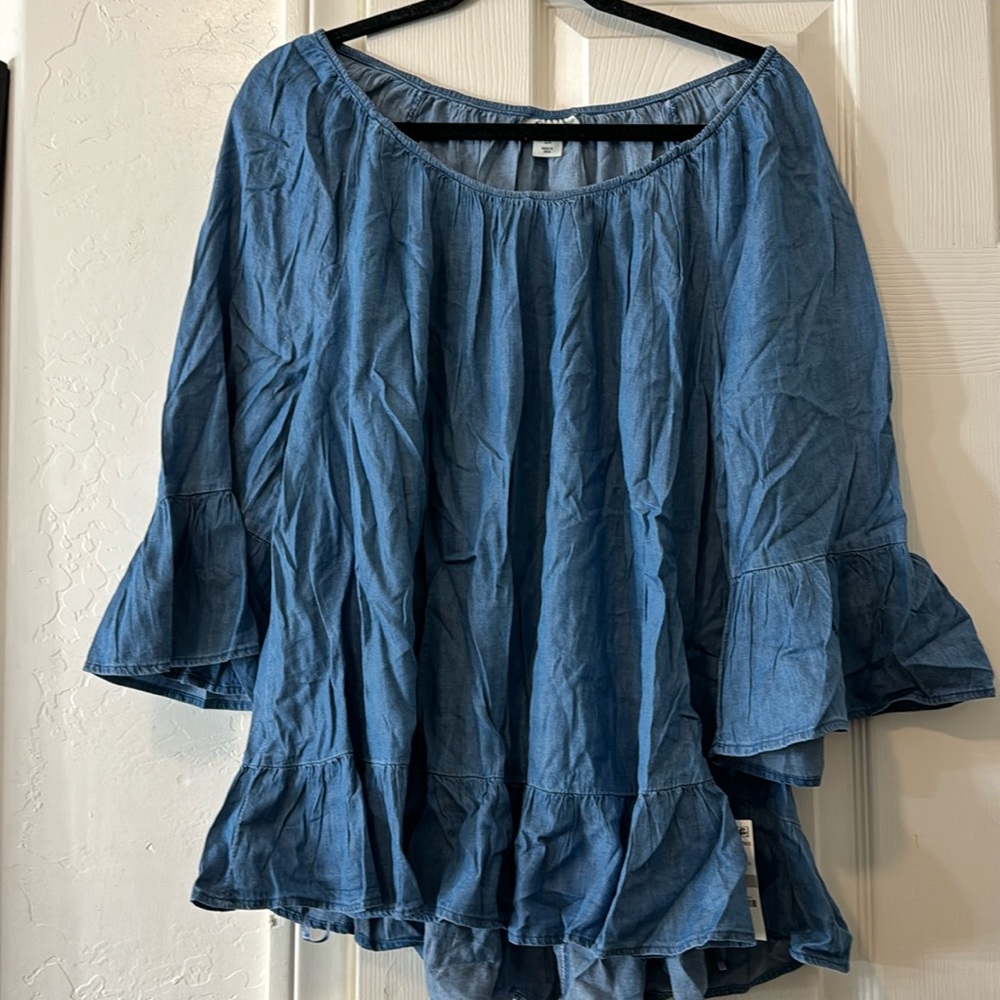 Brand new ! Chambray ruffle blouse